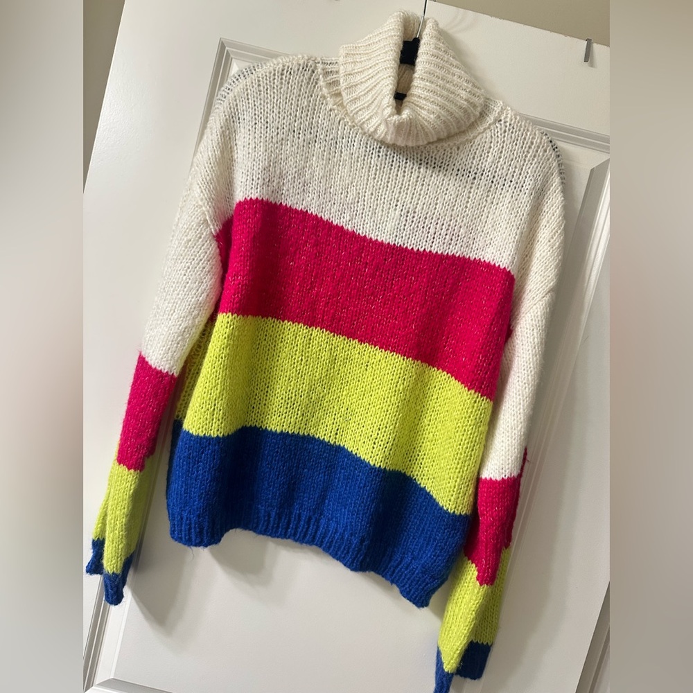 NWT Colorful Striped Women's Turtleneck style Sweater - Picture 3 of 5